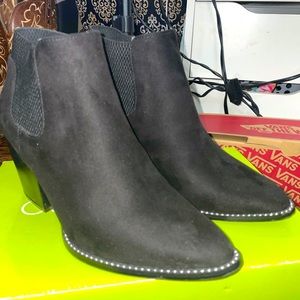 Black booties with silver trim, size 8